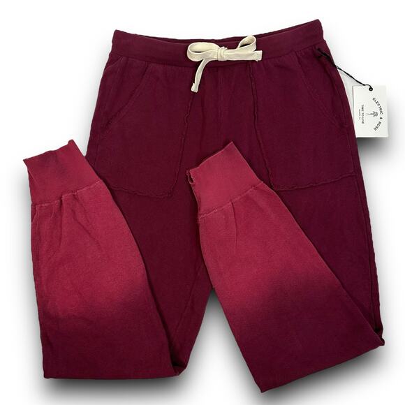 NEW Electric & Rose Feliz Cotton French Terry Jogger Relaxed Fit Maroon Small - Picture 3 of 7
